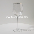 best price ribbed wine glass with gold rim